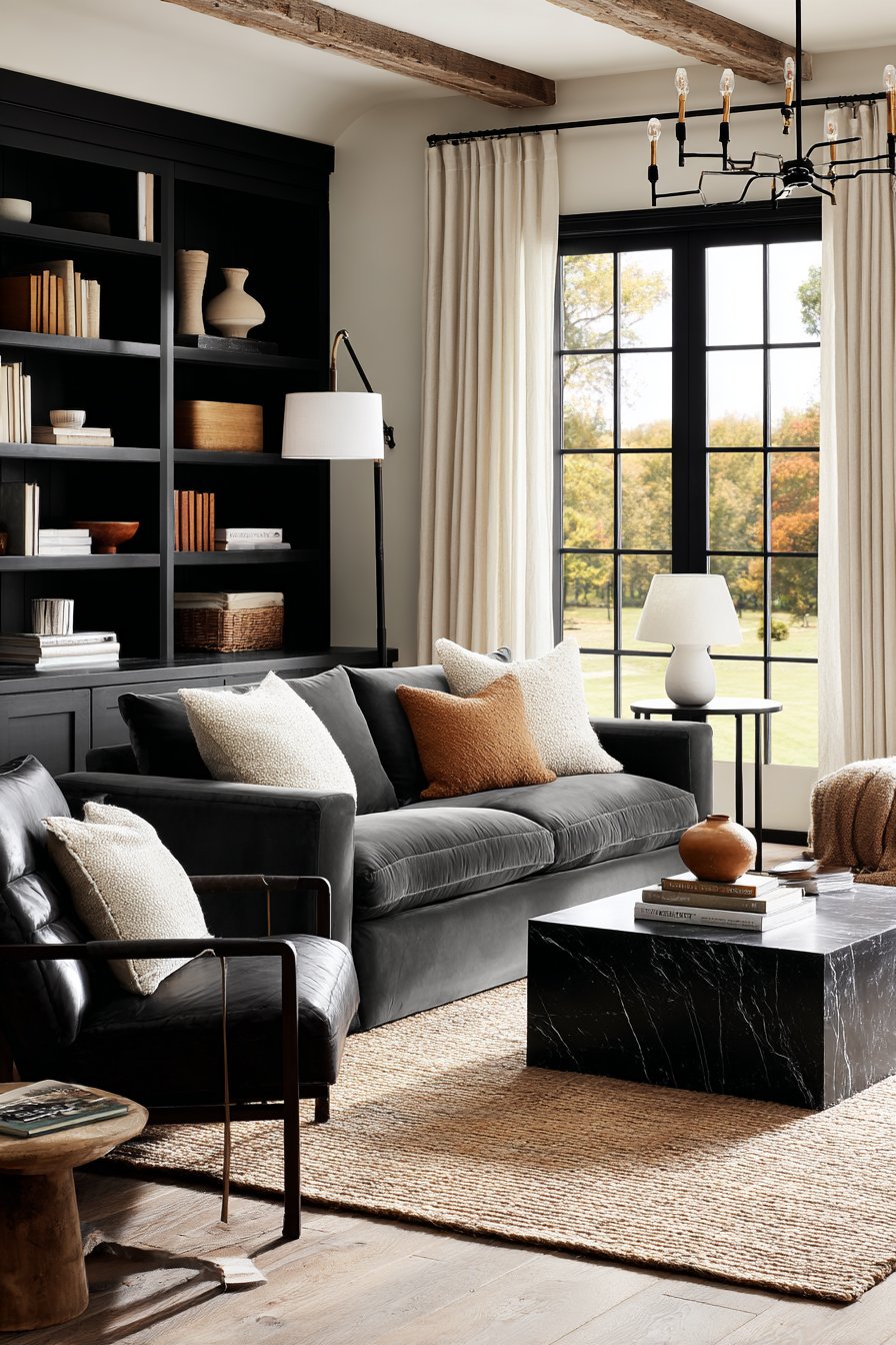 Black and neutral living room