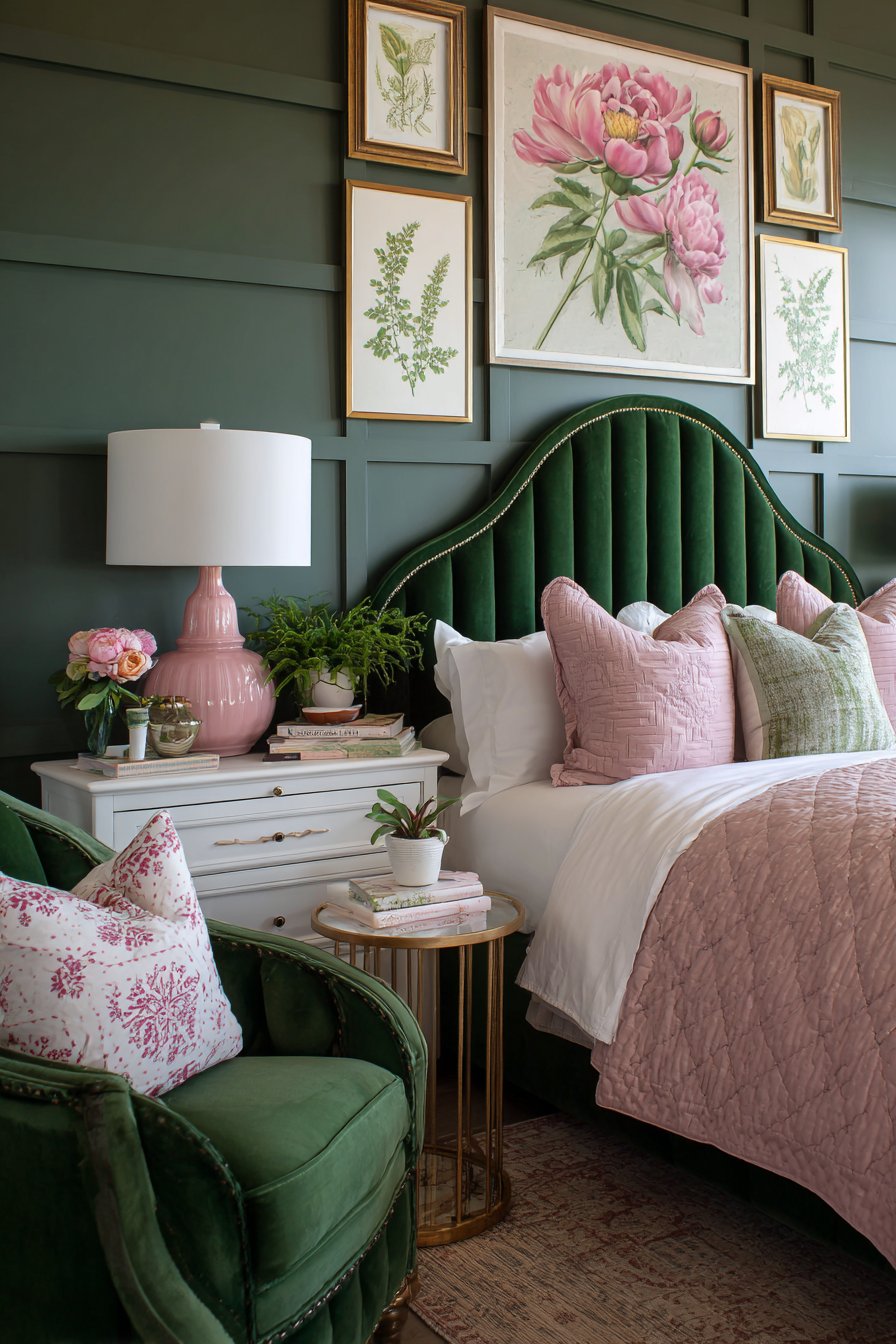 Green and pink bedroom