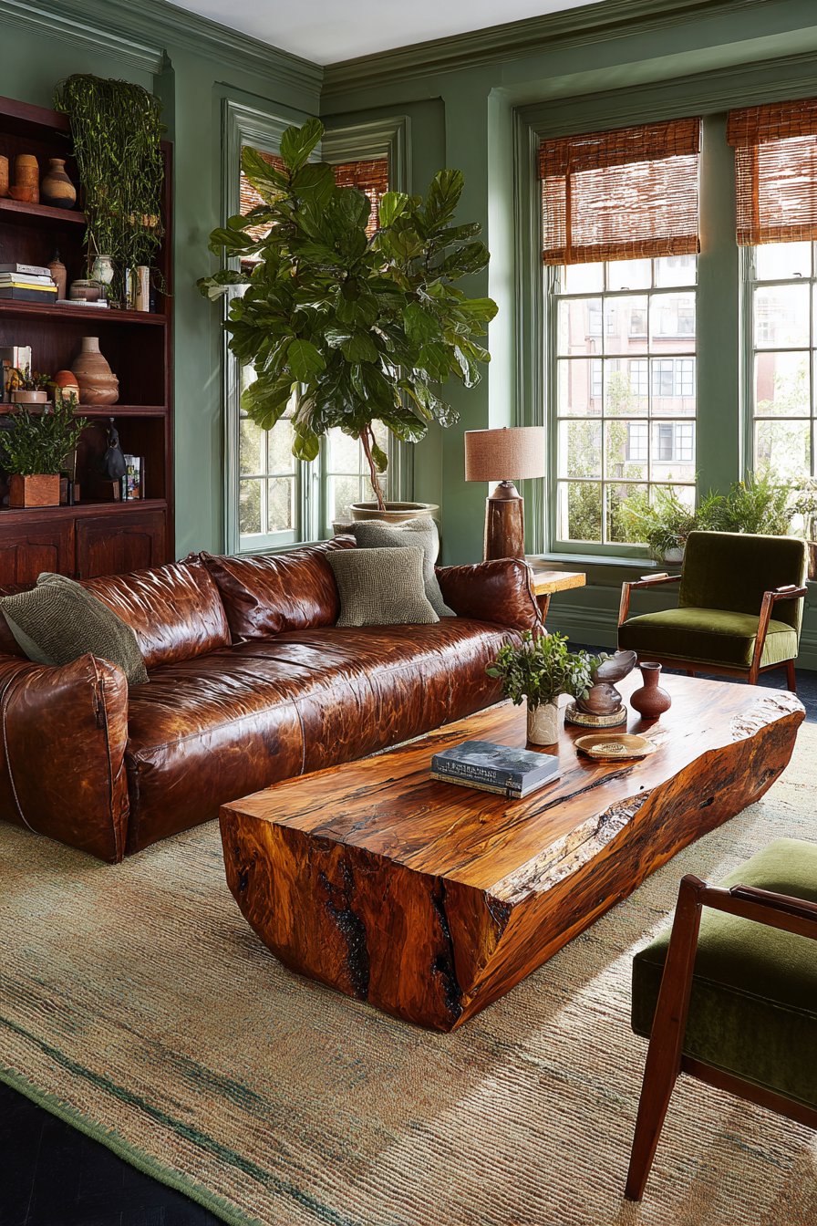 Brown and green living room