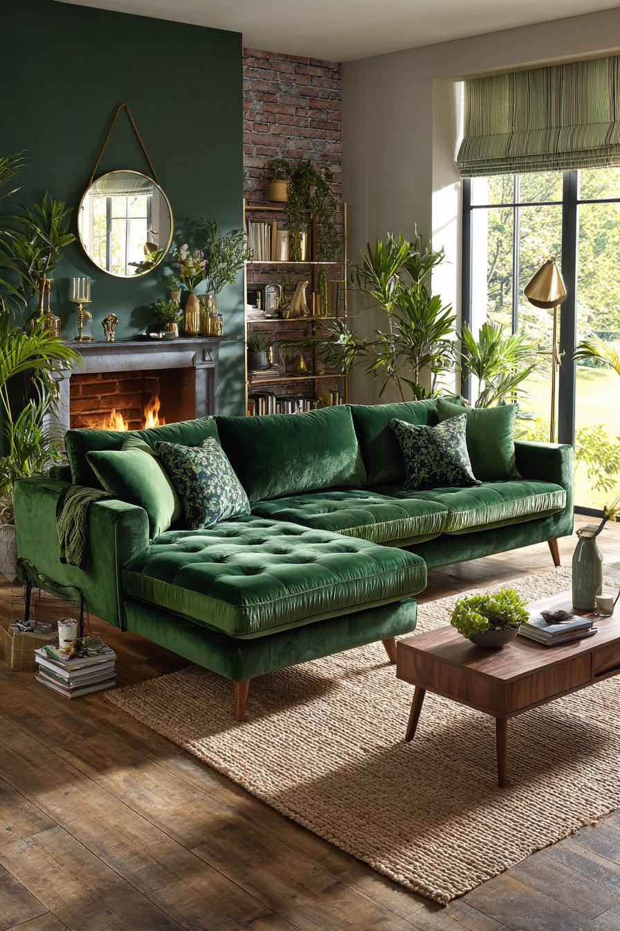 Green living room decor