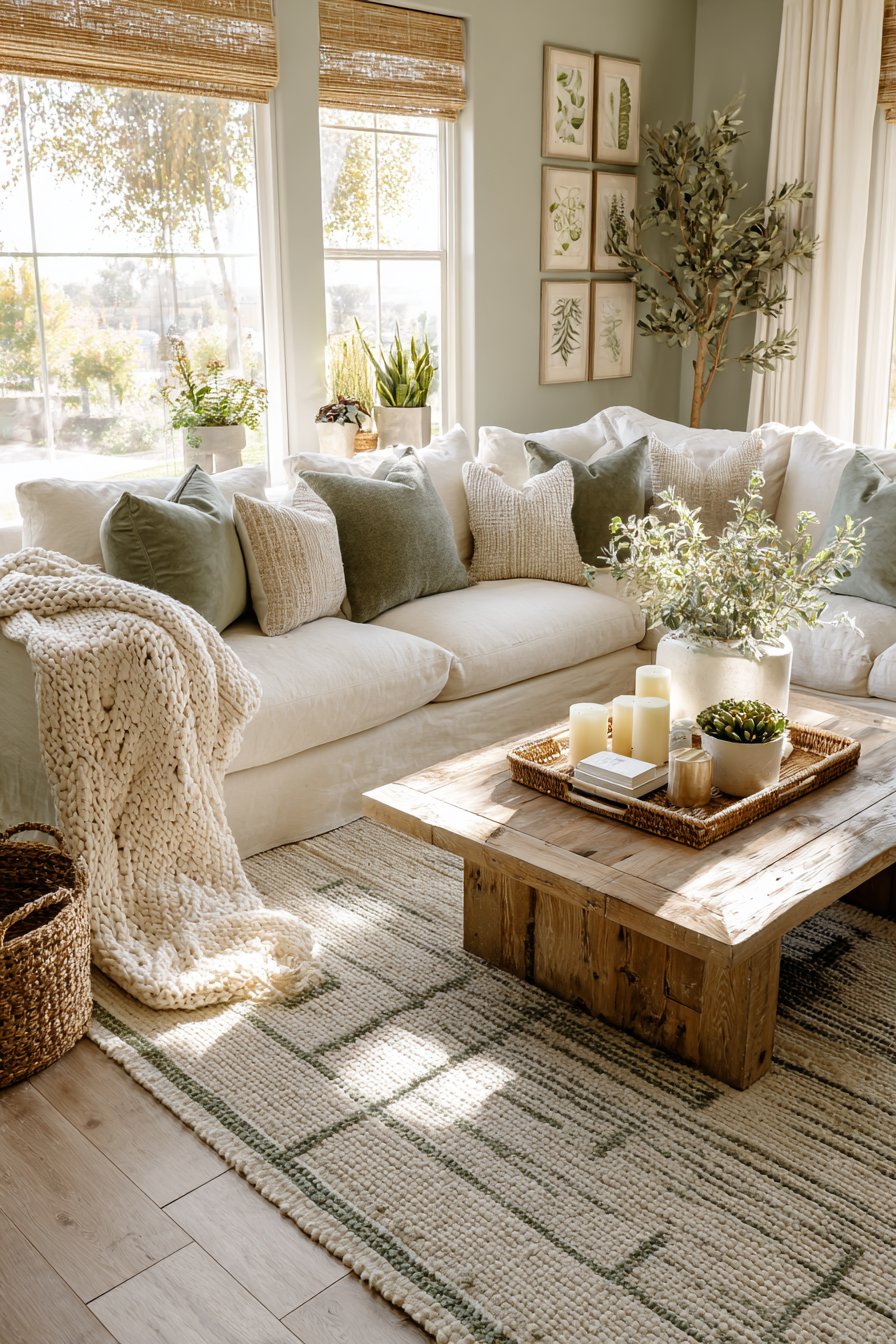 Neutral and green living room