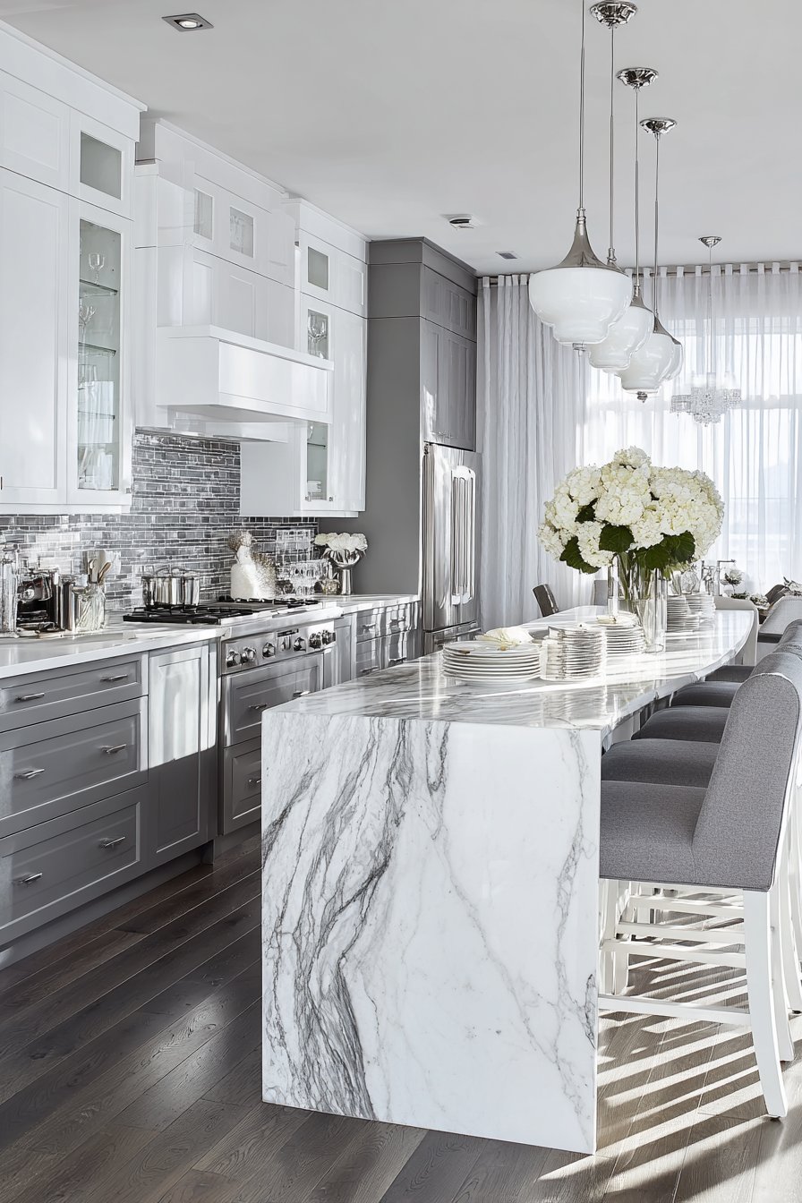 Grey and white kitchen