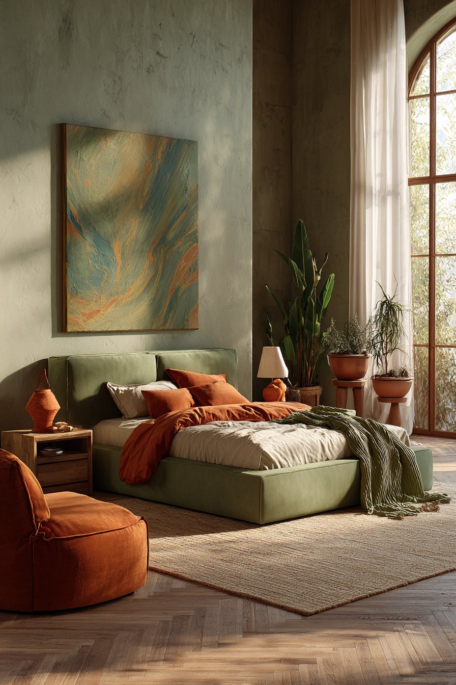 Green and orange bedroom