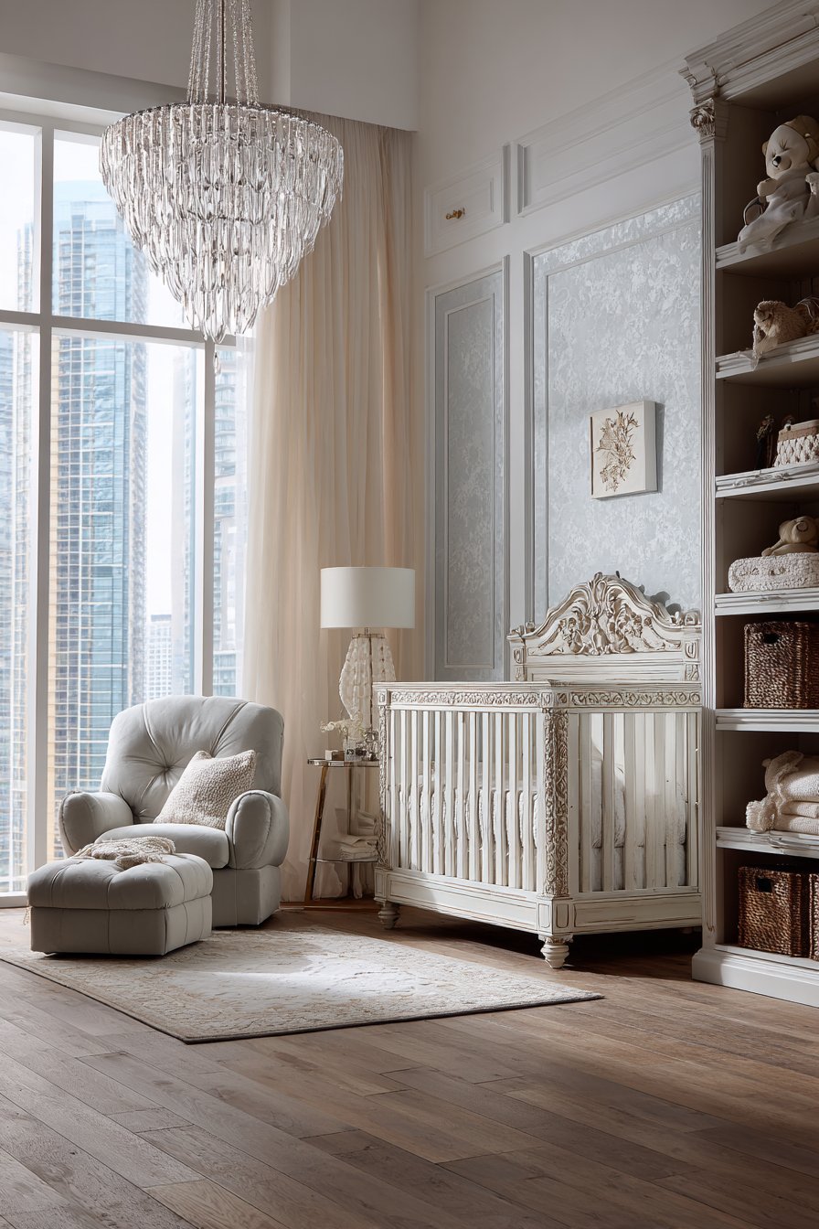 Raised Panel Wainscoting with Metallic Wallpaper