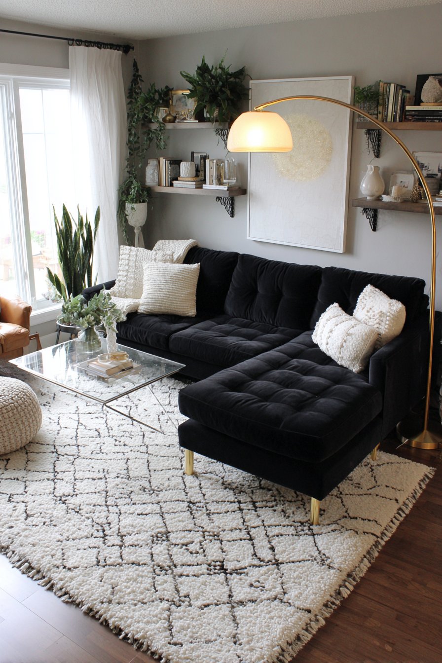 Black couch living room