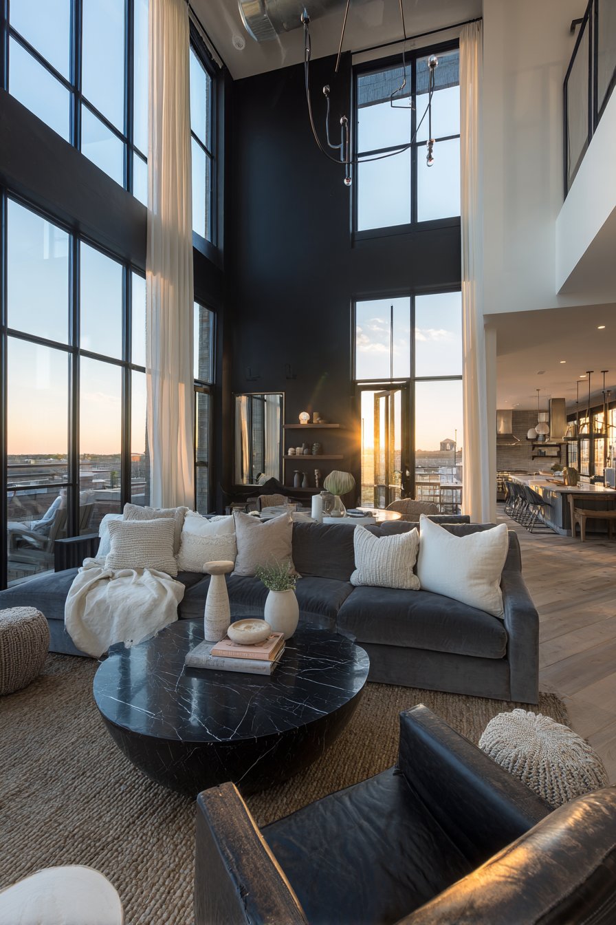 Black and neutral living room