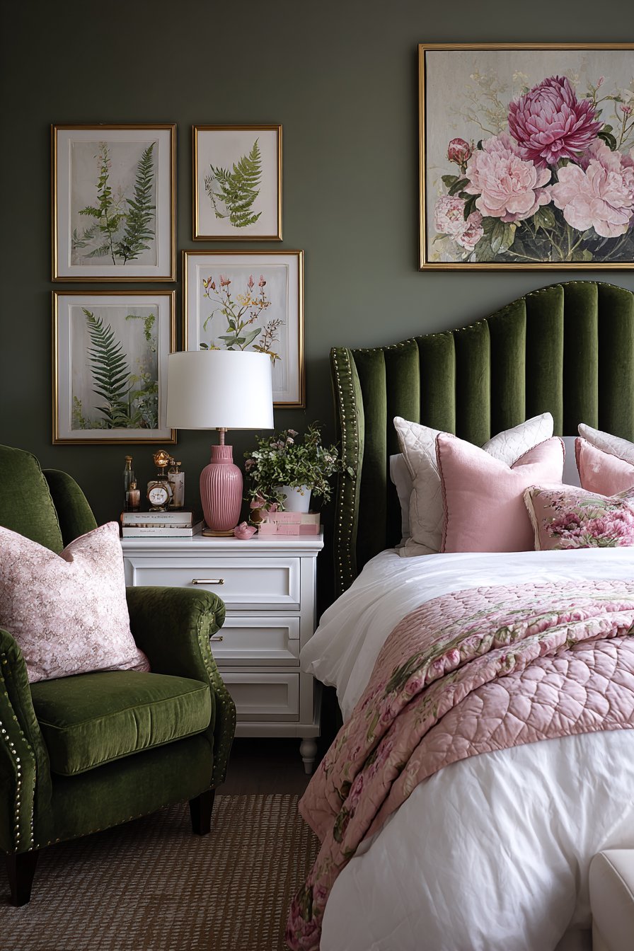 Green and pink bedroom