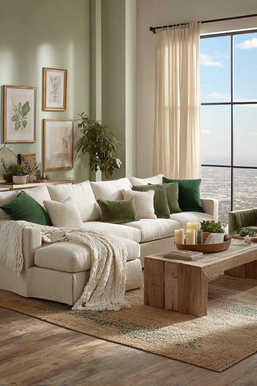 Neutral and green living room