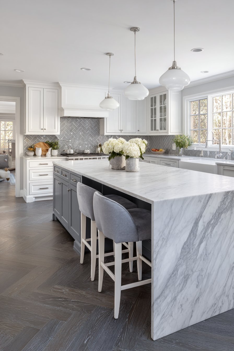 Grey and white kitchen