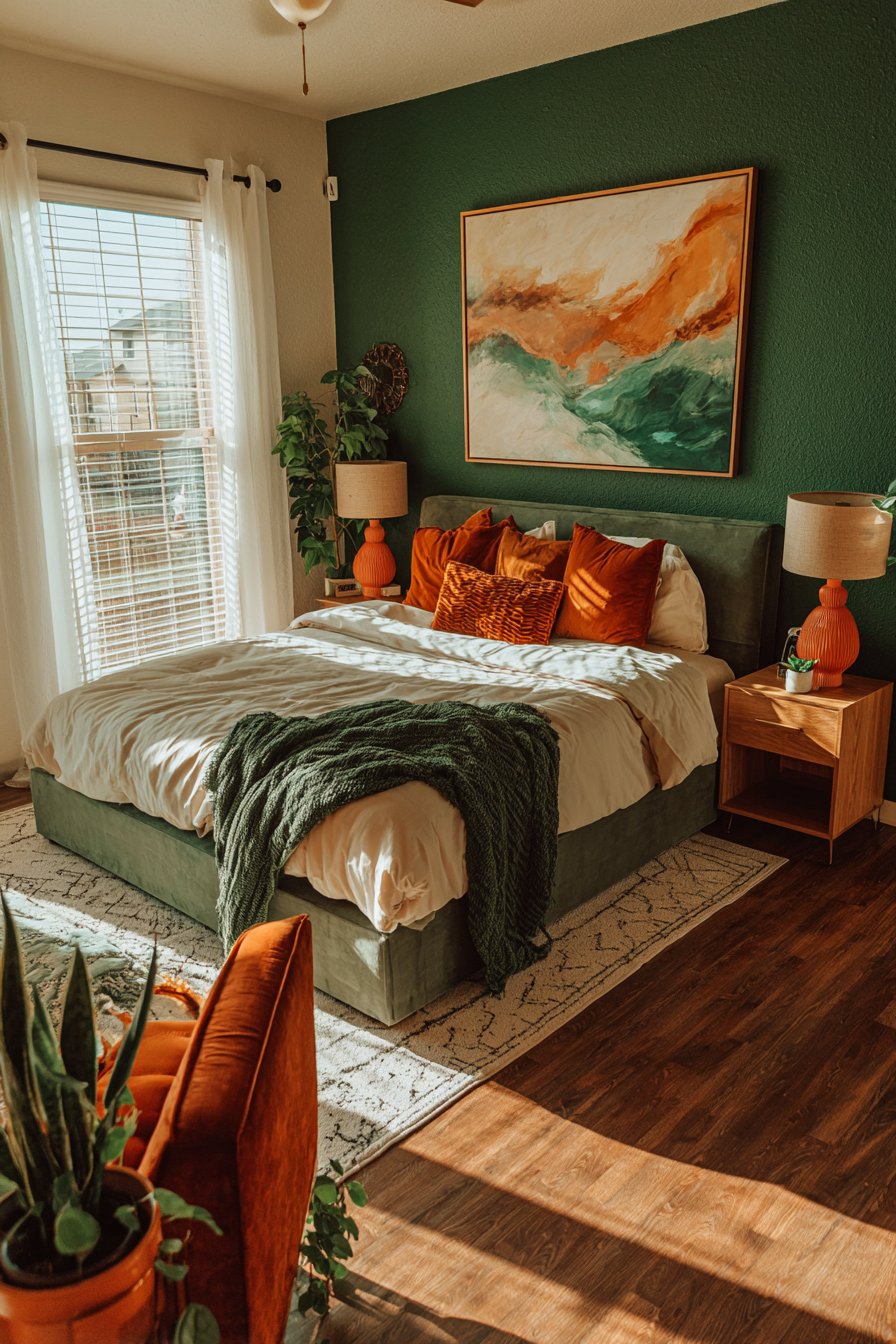 Green and orange bedroom