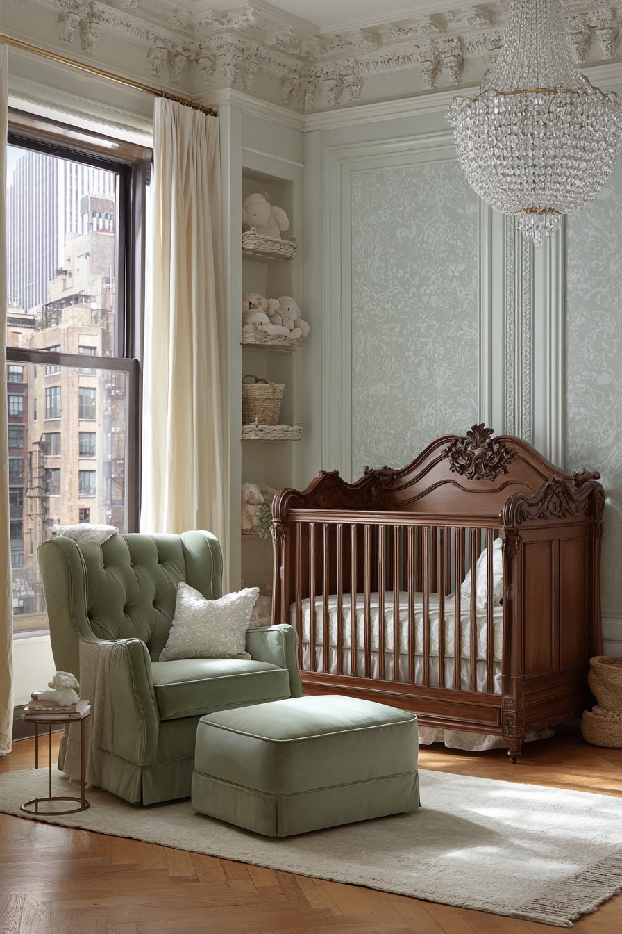 Raised Panel Wainscoting with Metallic Wallpaper