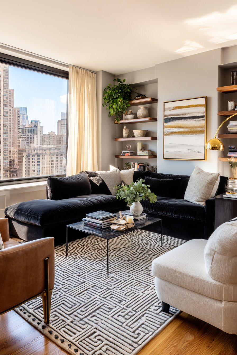 Black couch living room