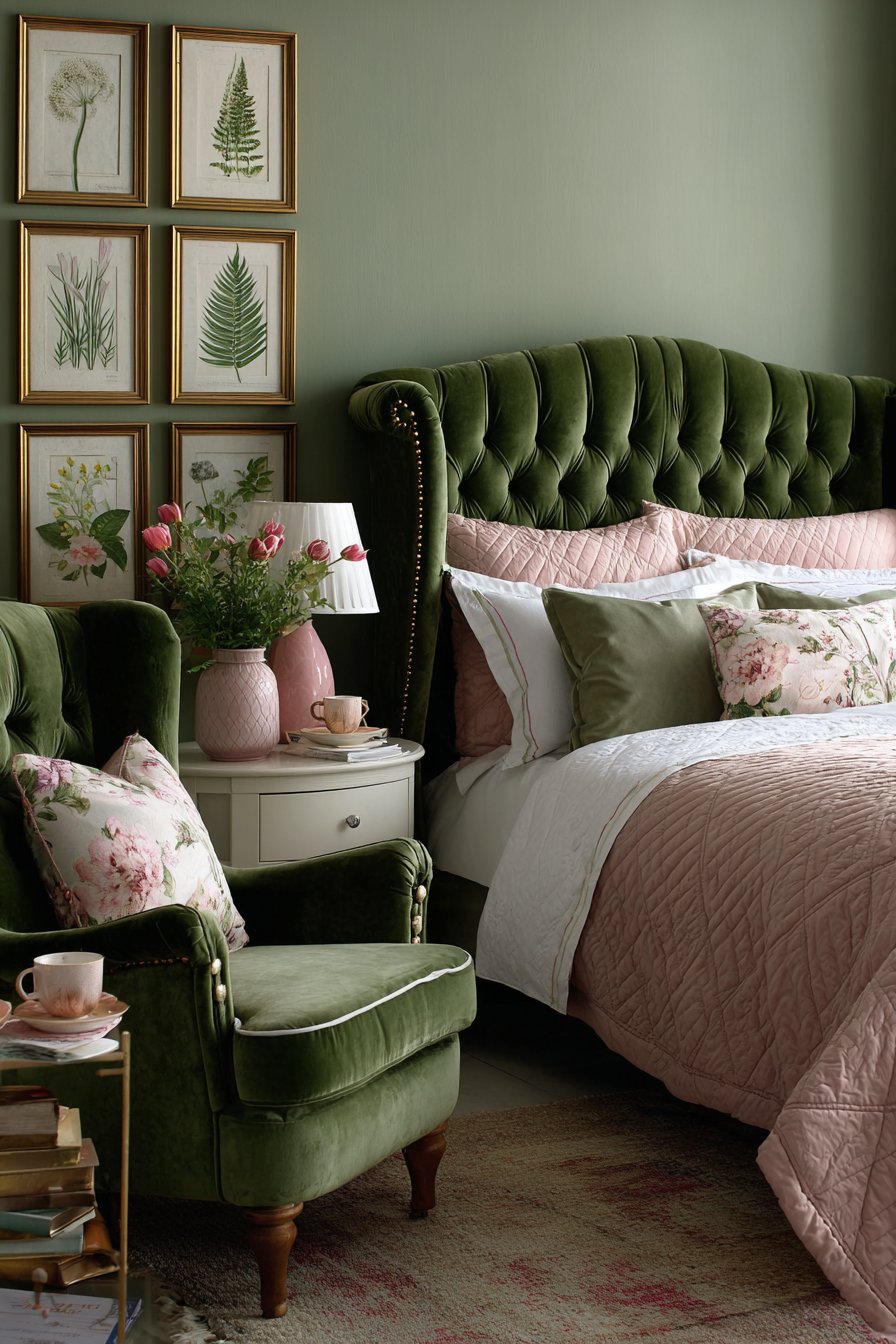Green and pink bedroom
