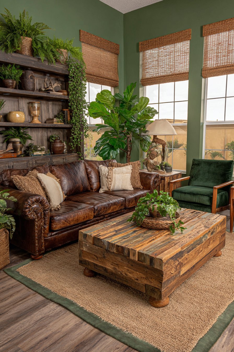 Brown and green living room