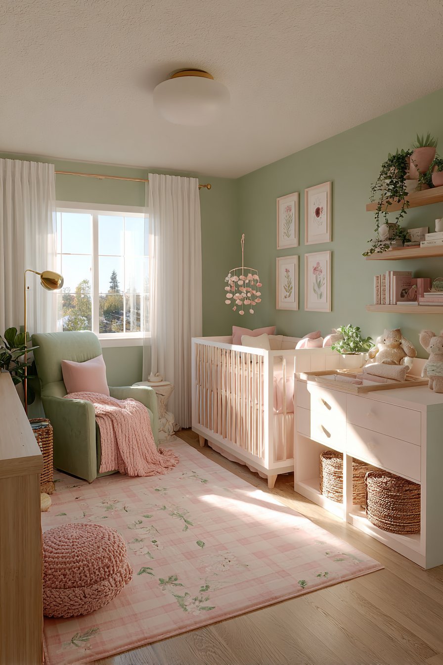 Pink and green nursery