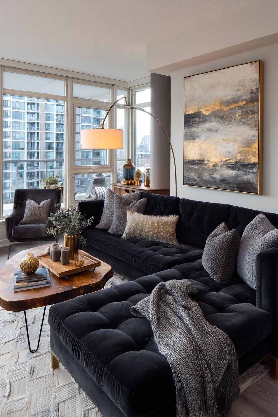 Dark couch living room