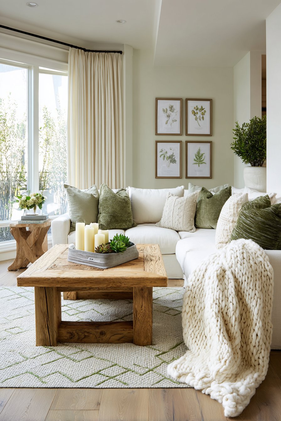 Neutral and green living room