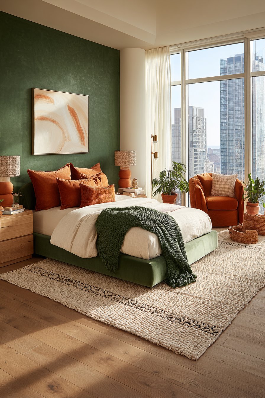Green and orange bedroom