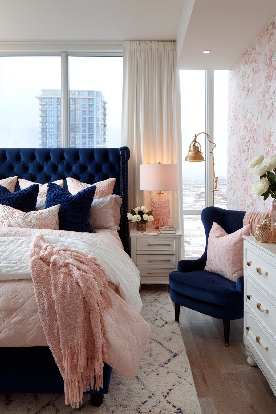 Blue and pink bedroom