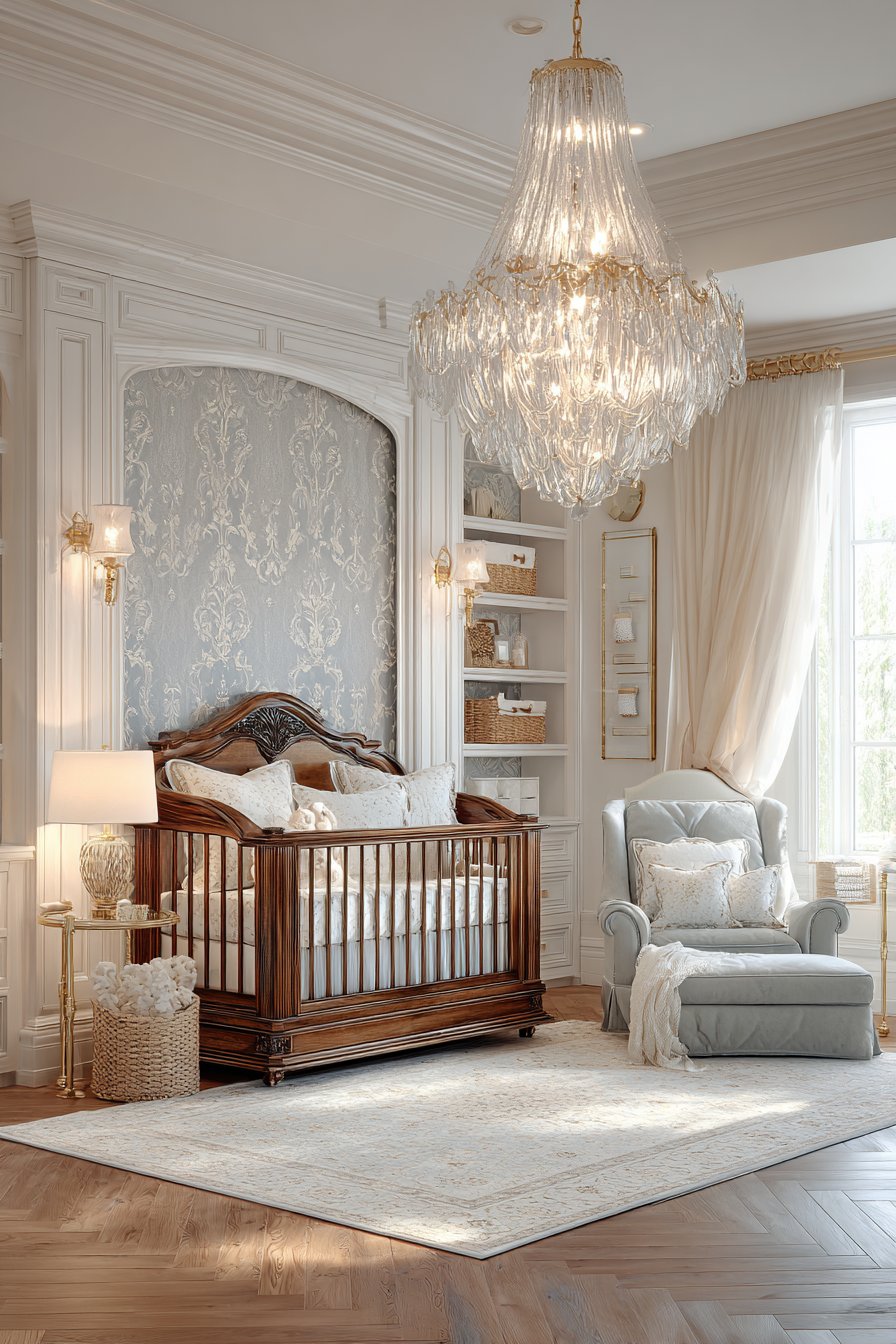 Raised Panel Wainscoting with Metallic Wallpaper