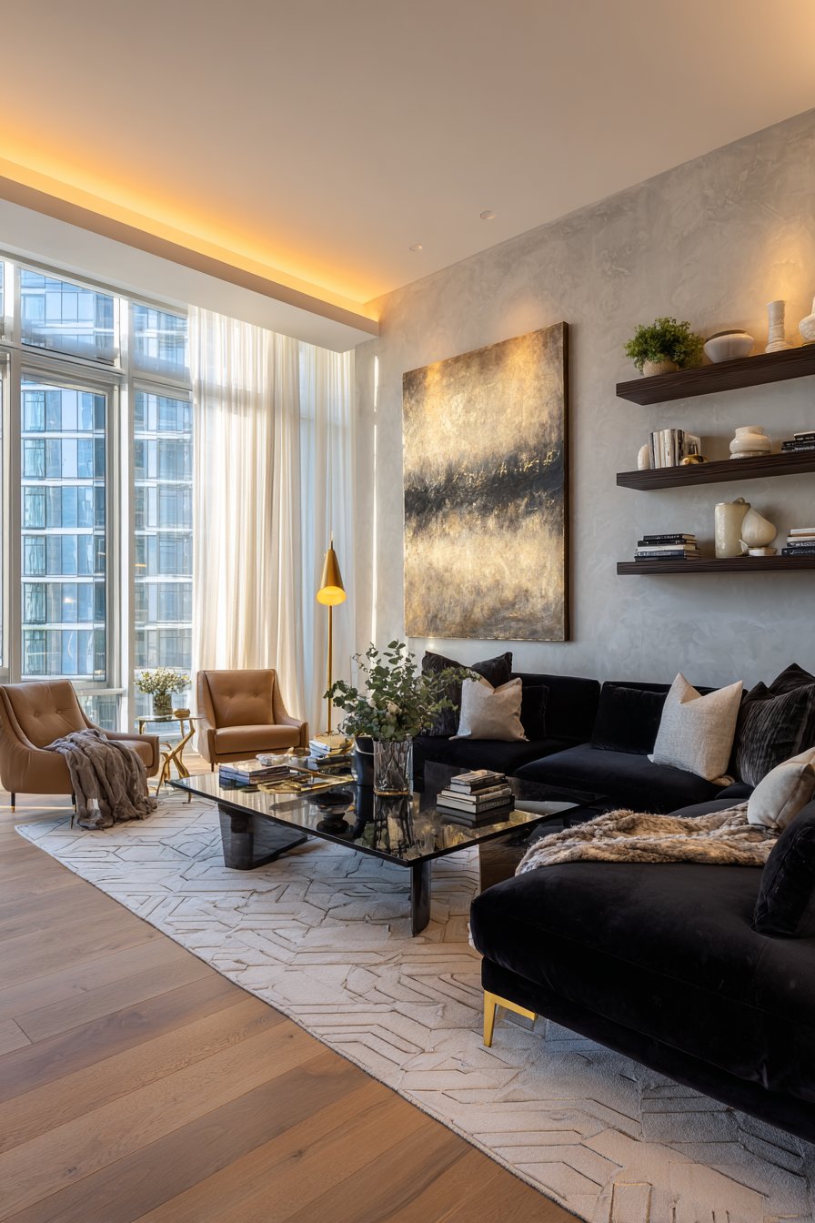 Black couch living room