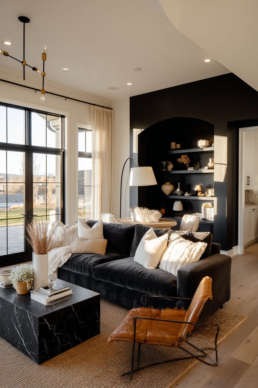 Black and neutral living room