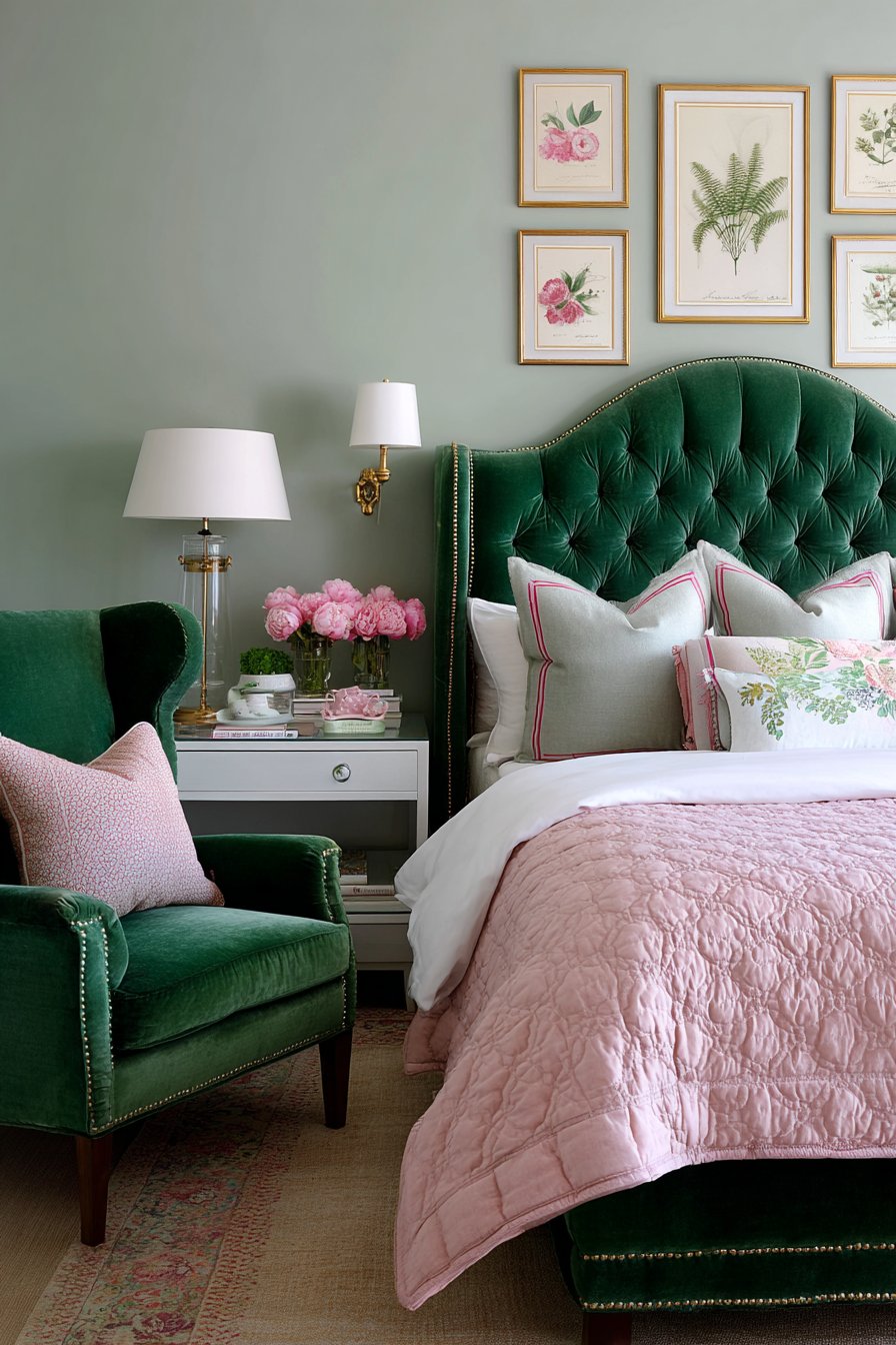Green and pink bedroom