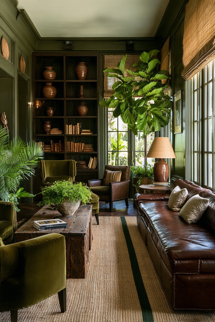 Brown and green living room